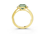 Yellow gold Fancy Green Asscher  Cut Three-Stone Solitaire Ring with Round Accent Diamonds and Four-Prong Setting_3