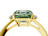 Yellow gold Fancy Green Asscher  Cut Three-Stone Solitaire Ring with Round Accent Diamonds and Four-Prong Setting_4