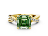 Yellow gold Fancy Green Asscher  Cut Twist Band Solitaire Diamond Ring with Pavé Setting_3