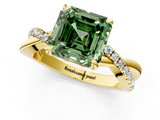 Yellow gold Fancy Green Asscher  Cut Twist Band Solitaire Diamond Ring with Pavé Setting_4