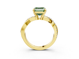Yellow gold Fancy Green Asscher  Cut Twist Band Solitaire Diamond Ring with Pavé Setting_6