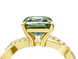 Yellow gold Fancy Green Asscher  Cut Twist Band Solitaire Diamond Ring with Pavé Setting_7