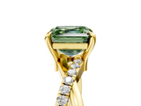 Yellow gold Fancy Green Asscher  Cut Twist Band Solitaire Diamond Ring with Pavé Setting_8
