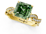 Yellow gold Fancy Green Asscher  Cut Twisted Pavé Band Solitaire Ring with Four-Prong Setting_1