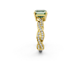 Yellow gold Fancy Green Asscher  Cut Twisted Pavé Band Solitaire Ring with Four-Prong Setting_2
