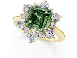 Yellow gold Fancy Green Asscher  Diamond Cluster Halo Ring with Solitaire Band and Four-Prong Setting_1