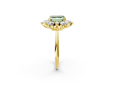 Yellow gold Fancy Green Asscher  Diamond Cluster Halo Ring with Solitaire Band and Four-Prong Setting_2