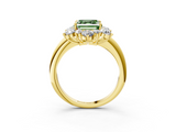 Yellow gold Fancy Green Asscher  Diamond Cluster Halo Ring with Solitaire Band and Four-Prong Setting_3