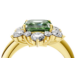 Yellow gold Fancy Green Asscher  Diamond Cluster Halo Ring with Solitaire Band and Four-Prong Setting_4