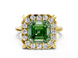 Yellow gold Fancy Green Asscher  Diamond Cluster Halo Solitaire with Four-Prong Setting_23