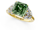 Yellow gold Fancy Green Asscher  Diamond Cluster Leaf Design Ring with Prong Setting_18