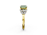 Yellow gold Fancy Green Asscher  Diamond Cluster Leaf Design Ring with Prong Setting_19