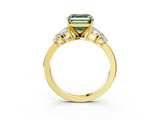 Yellow gold Fancy Green Asscher  Diamond Cluster Leaf Design Ring with Prong Setting_20