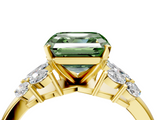 Yellow gold Fancy Green Asscher  Diamond Cluster Leaf Design Ring with Prong Setting_21