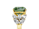 Yellow gold Fancy Green Asscher  Diamond Cluster Leaf Design Ring with Prong Setting_22