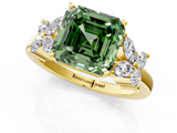 Yellow gold Fancy Green Asscher  Diamond Floral Cluster Ring with Solitaire Band and Prong Setting_1