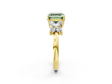 Yellow gold Fancy Green Asscher  Diamond Floral Cluster Ring with Solitaire Band and Prong Setting_2