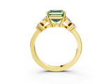 Yellow gold Fancy Green Asscher  Diamond Floral Cluster Ring with Solitaire Band and Prong Setting_3