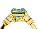 Yellow gold Fancy Green Asscher  Diamond Floral Cluster Ring with Solitaire Band and Prong Setting_4