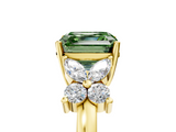 Yellow gold Fancy Green Asscher  Diamond Floral Cluster Ring with Solitaire Band and Prong Setting_5