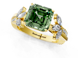 Yellow gold Fancy Green Asscher  Diamond Floral Vine Solitaire Engagement Ring_1