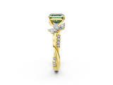 Yellow gold Fancy Green Asscher  Diamond Floral Vine Solitaire Engagement Ring_2
