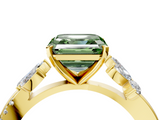 Yellow gold Fancy Green Asscher  Diamond Floral Vine Solitaire Engagement Ring_4