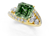 Yellow gold Fancy Green Asscher  Diamond Halo Ring with Marquise and Pavé Band in Prong Setting_18