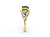 Yellow gold Fancy Green Asscher  Diamond Halo Ring with Marquise and Pavé Band in Prong Setting_19