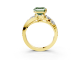 Yellow gold Fancy Green Asscher  Diamond Halo Ring with Marquise and Pavé Band in Prong Setting_20