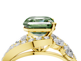 Yellow gold Fancy Green Asscher  Diamond Halo Ring with Marquise and Pavé Band in Prong Setting_21