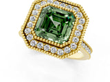 Yellow gold Fancy Green Asscher  Diamond Halo Ring with Milgrain Frame and Pavé Band_24