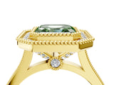Yellow gold Fancy Green Asscher  Diamond Halo Ring with Milgrain Frame and Pavé Band_27