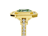 Yellow gold Fancy Green Asscher  Diamond Halo Ring with Milgrain Frame and Pavé Band_28