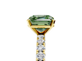 Yellow gold Fancy Green Asscher  Diamond Pavé Band Solitaire Ring with Four-Prong Setting_5