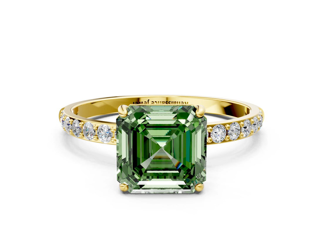 Yellow gold Fancy Green Asscher  Diamond Pavé Band with Six-Prong Setting_19