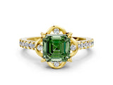 Yellow gold Fancy Green Asscher  Diamond Pave Band with Floral Prong Setting_27