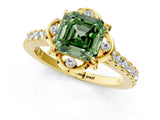 Yellow gold Fancy Green Asscher  Diamond Pave Band with Floral Prong Setting_28