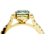 Yellow gold Fancy Green Asscher  Diamond Pave Band with Floral Prong Setting_31