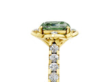 Yellow gold Fancy Green Asscher  Diamond Pave Band with Floral Prong Setting_32