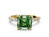 Yellow gold Fancy Green Asscher  Diamond Prong Set Engagement Ring with Pave Band_17