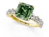 Yellow gold Fancy Green Asscher  Diamond Prong Setting with Side Stones on a Pave Band_1