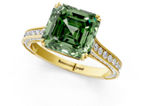 Yellow gold Fancy Green Asscher  Diamond Solitaire with Pave Band and Six-Prong Setting_1