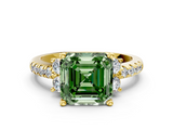 Yellow gold Fancy Green Asscher  Diamond Three-Stone Pave Band with Four-Prong Setting_17