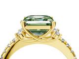 Yellow gold Fancy Green Asscher  Diamond Three-Stone Pave Band with Four-Prong Setting_21