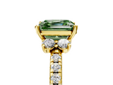 Yellow gold Fancy Green Asscher  Diamond Three-Stone Pave Band with Four-Prong Setting_22
