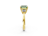 Yellow gold Fancy Green Asscher  Diamond Three-Stone Ring with Trapezoid Side Stones and Prong Setting_2
