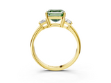 Yellow gold Fancy Green Asscher  Diamond Three-Stone Ring with Trapezoid Side Stones and Prong Setting_3