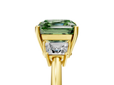Yellow gold Fancy Green Asscher  Diamond Three-Stone Ring with Trapezoid Side Stones and Prong Setting_5