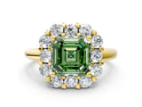 Yellow gold Fancy Green Asscher  Halo Cluster Diamond Engagement Ring with Prong Setting and Polished Band_20